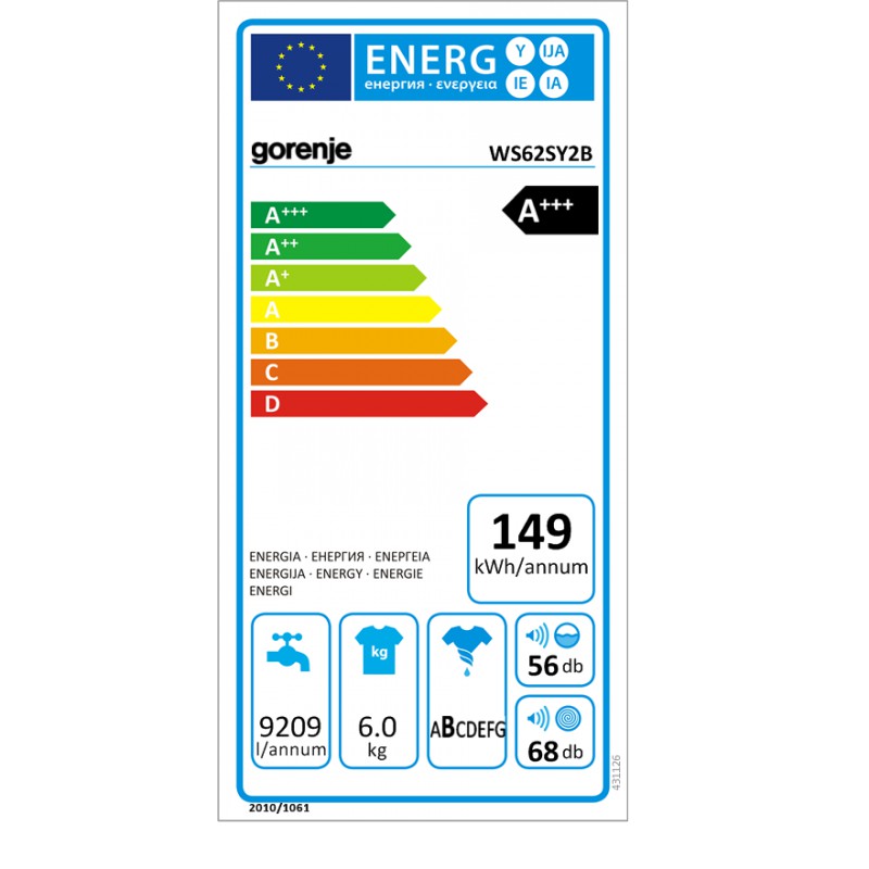 Пералня, 6кг, 1200 обр, клас A+++, 16 програми, Gorenje WS62SY2B Пералня, 6кг, 1200 обр, клас A+++, 16 програми, Gorenje WS62SY2B
