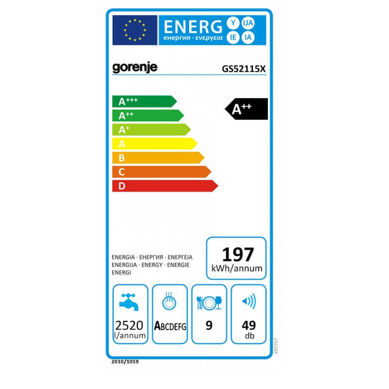 Съдомиална, клас A++, 9 комплекта, 2 кошници, 6 прогр, Gorenje GS52115X Съдомиална, клас A++, 9 комплекта, 2 кошници, 6 прогр, Gorenje GS52115X