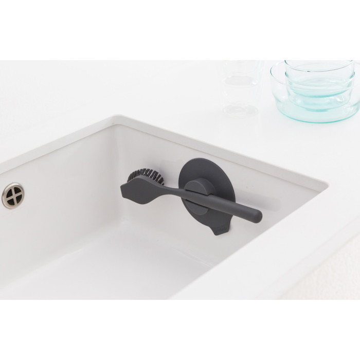 Четка за съдове Brabantia Dark Grey, вакуумна закачалка - Кухня
