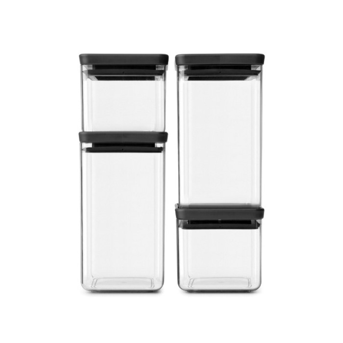 Буркани Brabantia Tasty+ 4 броя (2х0.7L и 2x1.6L), Dark Grey Lid - Кухня