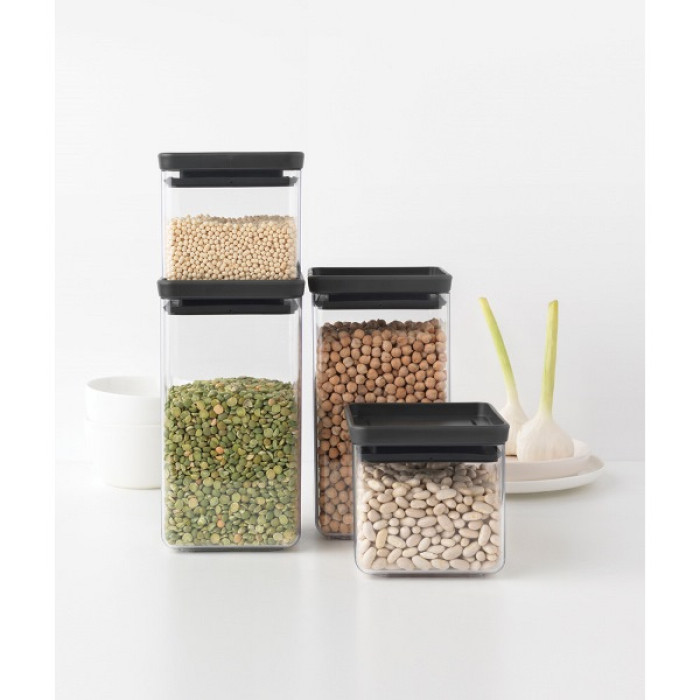 Буркани Brabantia Tasty+ 4 броя (2х0.7L и 2x1.6L), Dark Grey Lid - Кухня