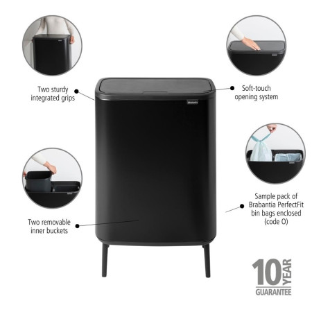 Кош за смет Brabantia Bo Touch Hi 2x30L, Matt Black