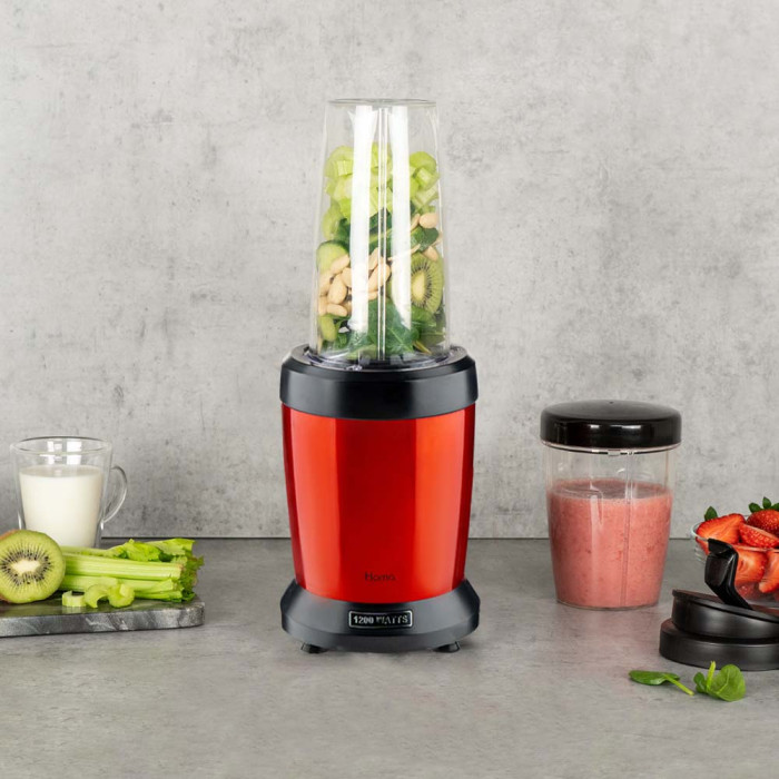 Нутри блендер Homa HNB-1299 Rossy, 1200W, 6 ножа, 2 чаши, червен Нутри блендер Homa HNB-1299 Rossy, 1200W, 6 ножа, 2 чаши, червен - Електроуреди