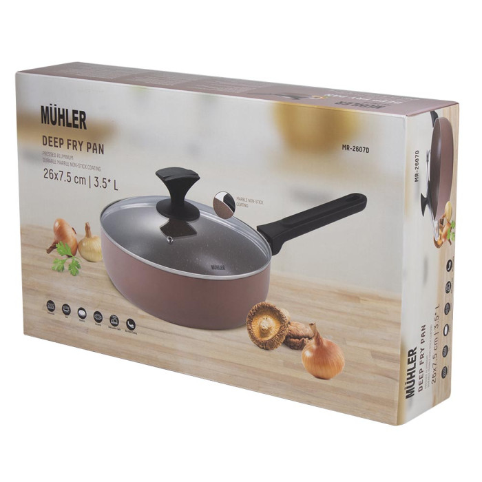 Тиган дълбок с капак Muhler Kikka MR-2607D 26x7.5cm, 3.5L Тиган дълбок с капак Muhler Kikka MR-2607D 26x7.5cm, 3.5L - Кухня
