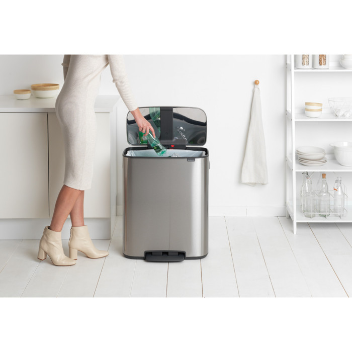 Кош за смет Brabantia Bo Pedal 60L, Matt Steel Fingerprint Proof - Баня и почистване