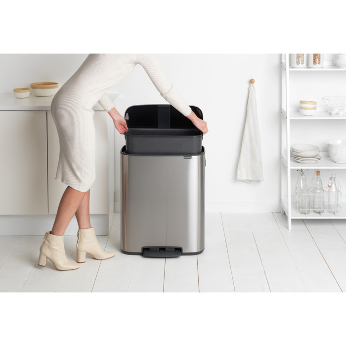 Кош за смет Brabantia Bo Pedal 60L, Matt Steel Fingerprint Proof - Баня и почистване