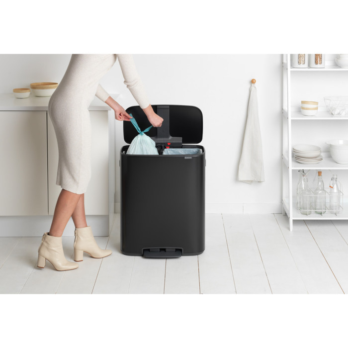 Кош за смет Brabantia Bo Pedal 2x30L, Matt Black - Баня и почистване