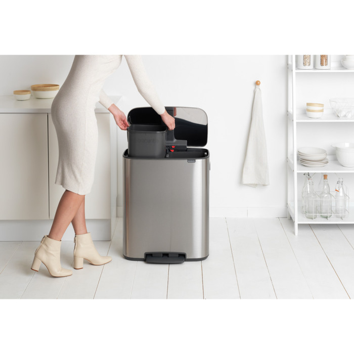 Кош за смет Brabantia Bo Pedal 2x30L, Matt Steel Fingerprint Proof - Баня и почистване