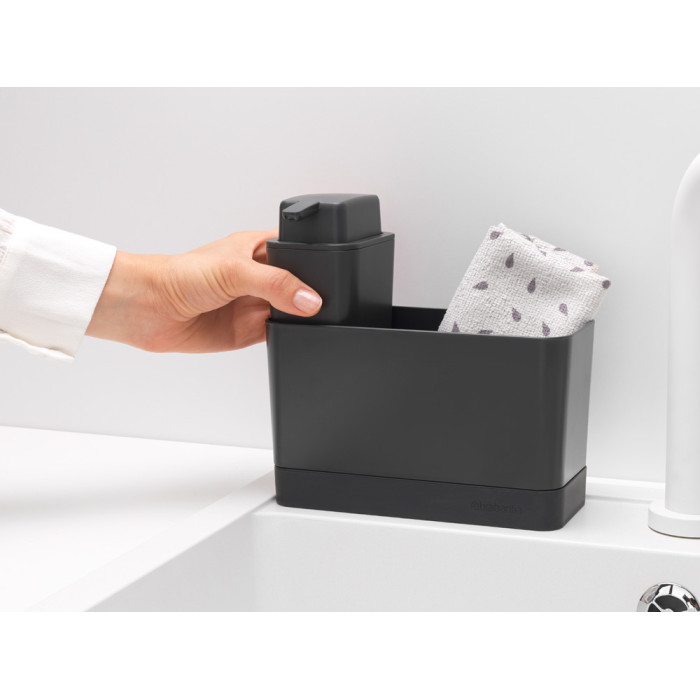 Органайзер за мивка с дозатор за течен сапун Brabantia Dark Grey - Кухня