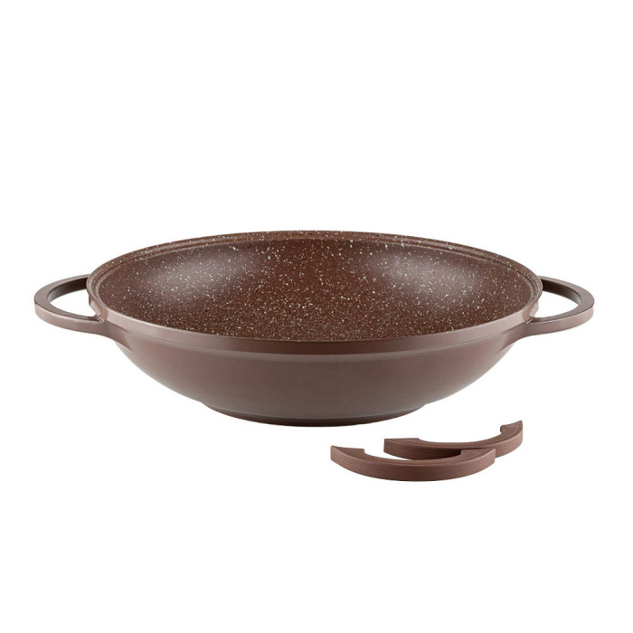 Тиган уок с капак Muhler Mia MR-3285M 32x8.5cm, 3.8L шоколад, лят алуминий Тиган уок с капак Muhler Mia MR-3285M 32x8.5cm, 3.8L шоколад, лят алуминий - Кухня