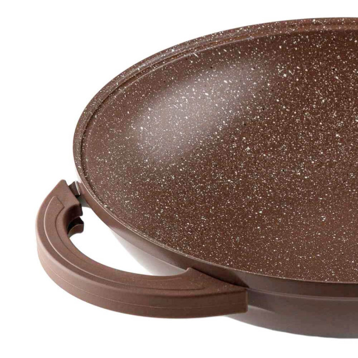 Тиган уок с капак Muhler Mia MR-3285M 32x8.5cm, 3.8L шоколад, лят алуминий Тиган уок с капак Muhler Mia MR-3285M 32x8.5cm, 3.8L шоколад, лят алуминий - Кухня