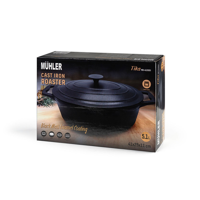 Съд за печене с капак Muhler Tika MR-4133CI 41x25x11cm, 5.1L, чугун Съд за печене с капак Muhler Tika MR-4133CI 41x25x11cm, 5.1L, чугун - Кухня