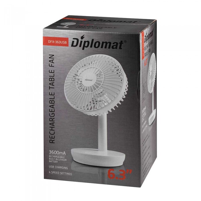 Вентилатор настолен 6,3''Diplomat DFX-363USB, акумулаторен, USB - Електроуреди