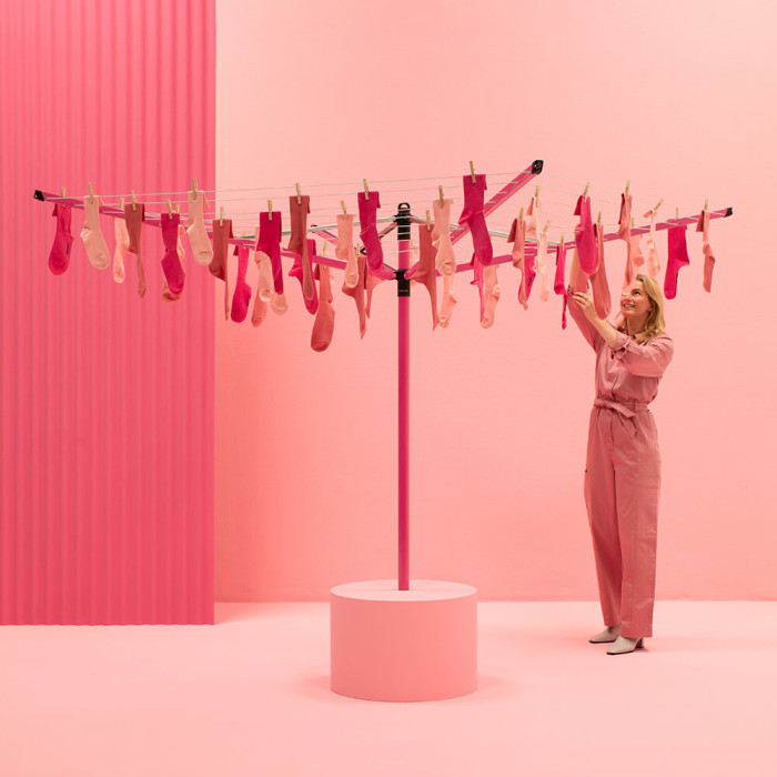 Външен простор Brabantia Lift-O-Matic 50m, метален шип за вкопаване, калъф и торба с щипки, Spring Pink - Баня и почистване