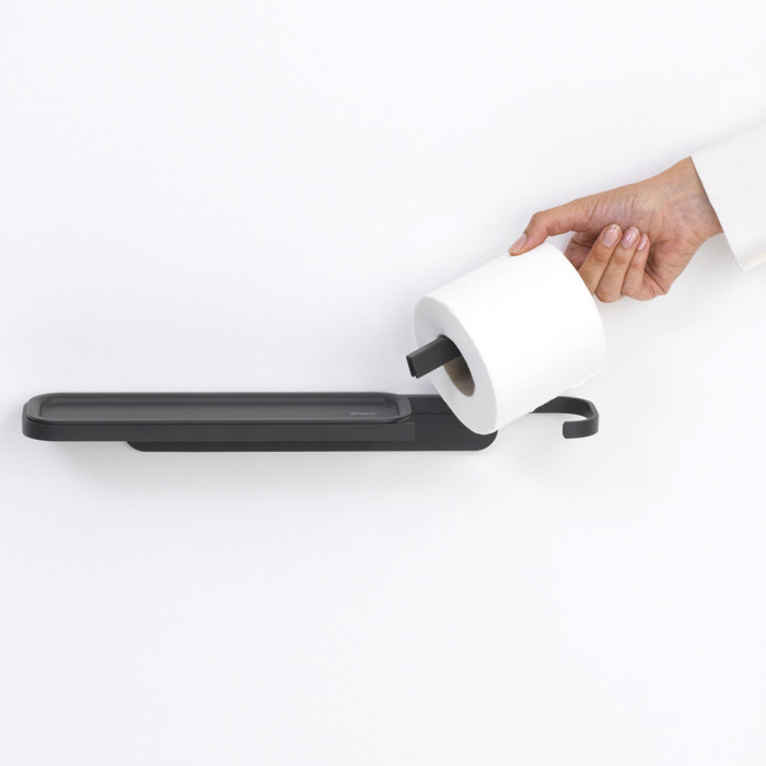 Държач за тоалетна хартия с рафт Brabantia MindSet Mineral Infinite Grey - Баня и почистване
