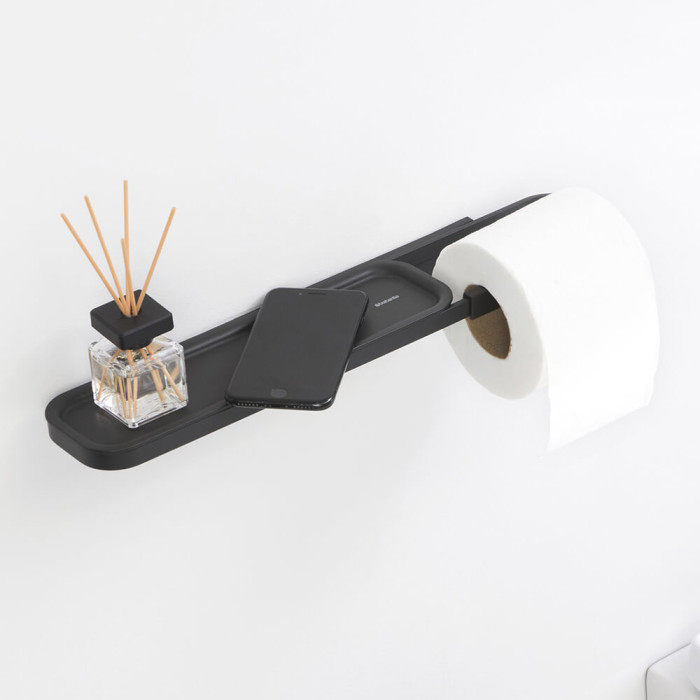 Държач за тоалетна хартия с рафт Brabantia MindSet Mineral Infinite Grey - Баня и почистване