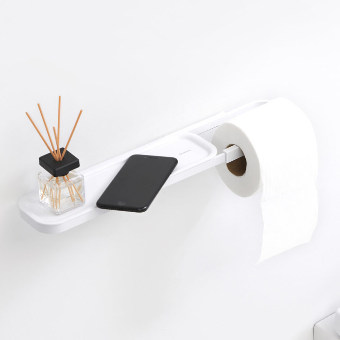 Държач за тоалетна хартия с рафт Brabantia MindSet Mineral Fresh White - Баня и почистване