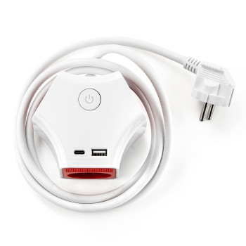 Разклонител с ключ, 3 гнезда, +2X USB порта тип А+C
