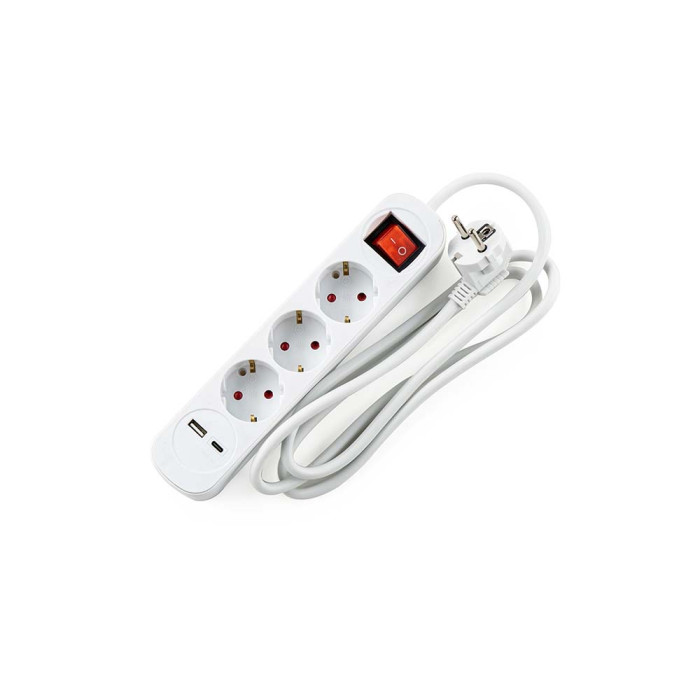 Разклонител с ключ, 3G и 2 USB A+C порта Разклонител с ключ, 3G и 2 USB A+C порта - Електроуреди