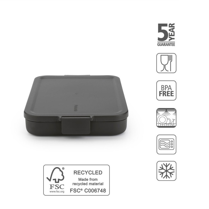 Кутия за обяд Brabantia Make&Take 1.1L, Dark Grey, плоска Кутия за обяд Brabantia Make&Take 1.1L, Dark Grey, плоска - Кухня