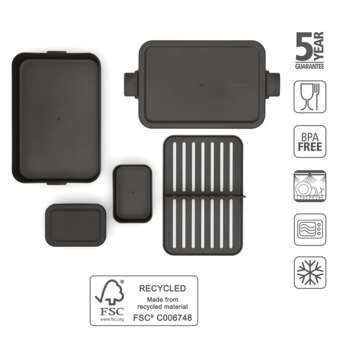 Кутия за обяд Brabantia Make&Take 2L, Dark Grey, с разделители Кутия за обяд Brabantia Make&Take 2L, Dark Grey, с разделители - Кухня