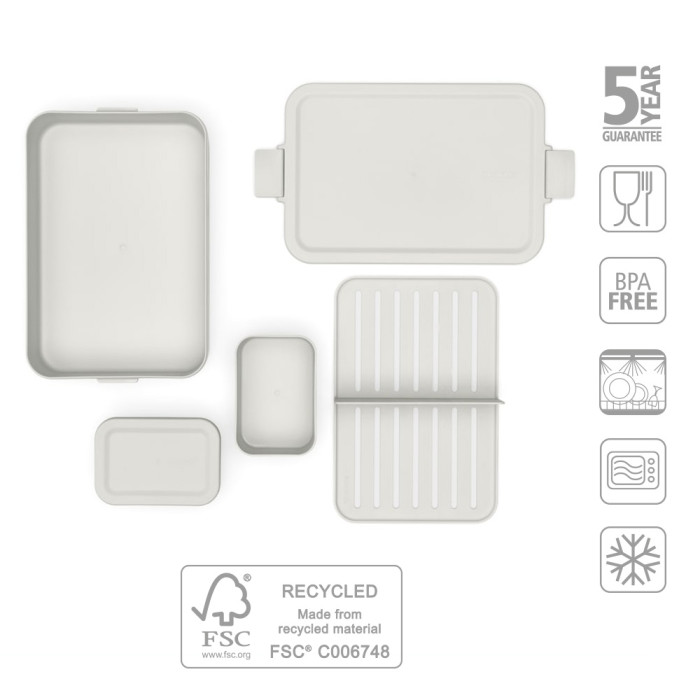 Кутия за обяд Brabantia Make&Take 2L, Light Grey, с разделители Кутия за обяд Brabantia Make&Take 2L, Light Grey, с разделители - Кухня
