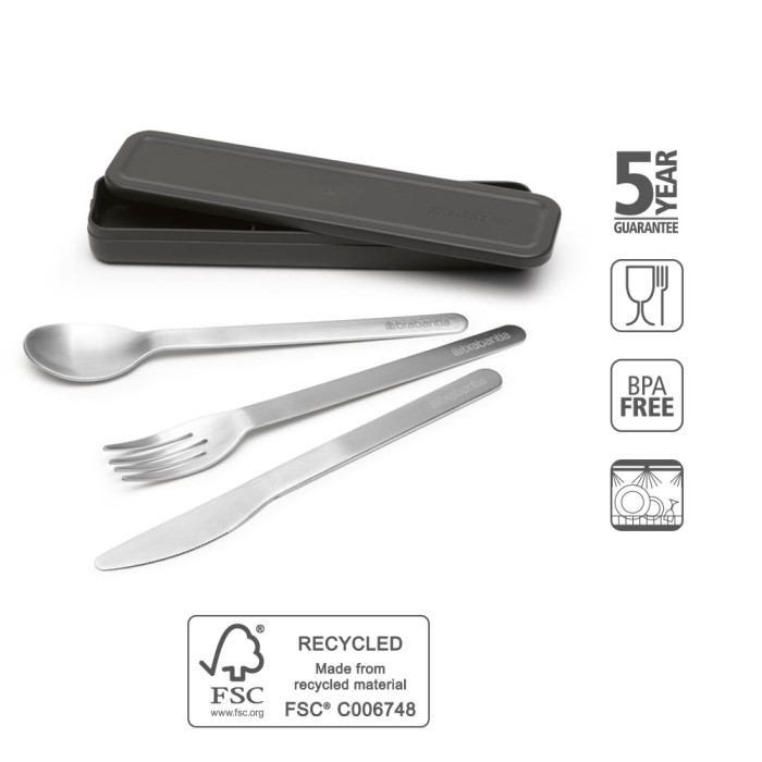 Комплект прибори за хранене Brabantia Make&Take 3 части, Dark Grey Комплект прибори за хранене Brabantia Make&Take 3 части, Dark Grey - Кухня