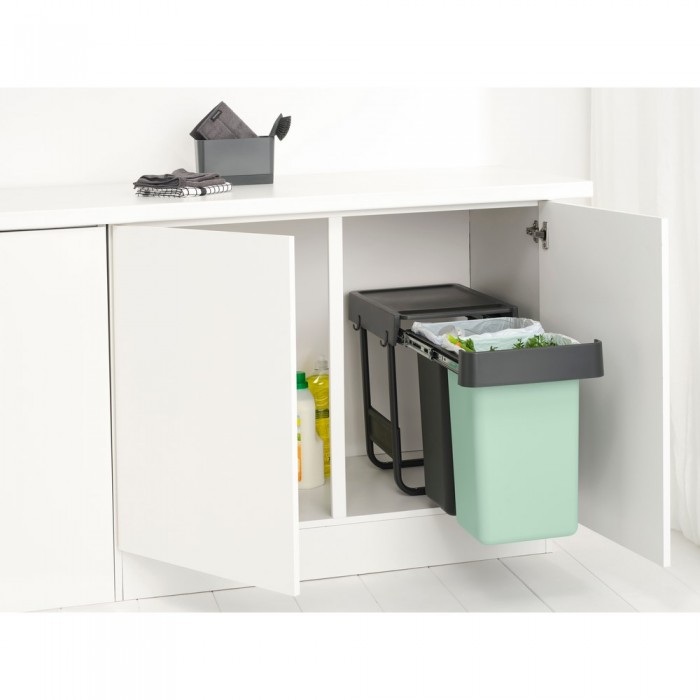Кош за смет за разделно събиране Brabantia Sort&Go 2x15L, Dark Grey & Jade Green - Баня и почистване