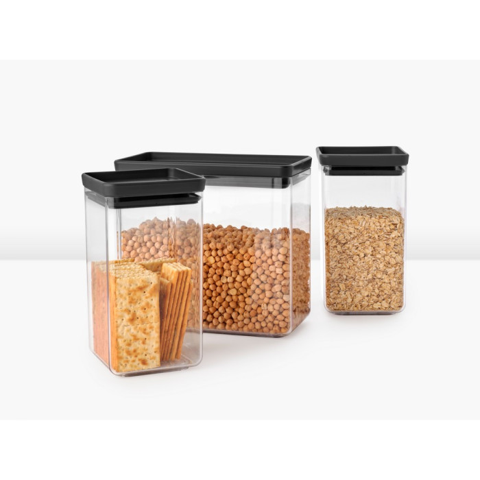 Кутии за съхранение на продукти комплект Brabantia Tasty+ Stackable 2x1.6L+1x3.5L Dark Grey - Кухня