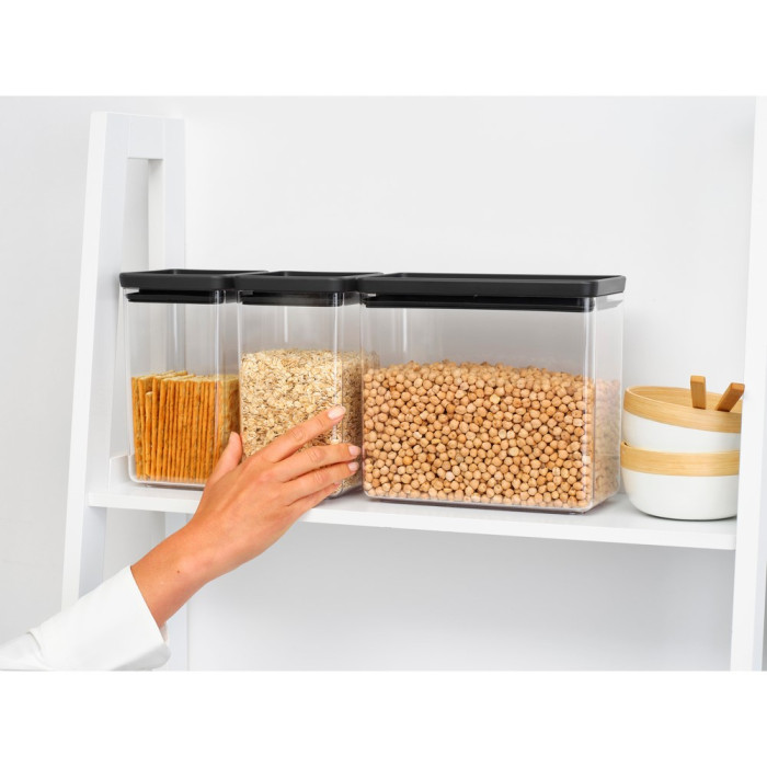 Кутии за съхранение на продукти комплект Brabantia Tasty+ Stackable 2x1.6L+1x3.5L Dark Grey - Кухня