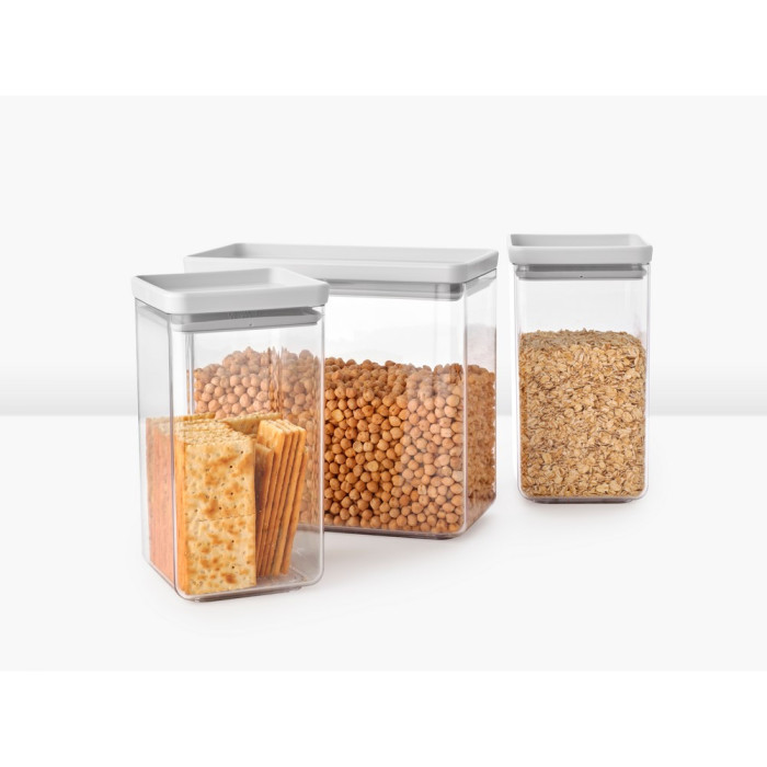 Кутии за съхранение на продукти комплект Brabantia Tasty+ Stackable 2x1.6L+1x3.5L Light Grey - Кухня