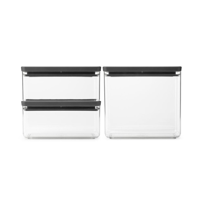 Кутии за съхранение на продукти комплект Brabantia Tasty+ Stackable 2x1.5L+1x3.5L Dark Grey Кутии за съхранение на продукти комплект Brabantia Tasty+ Stackable 2x1.5L+1x3.5L Dark Grey - Кухня