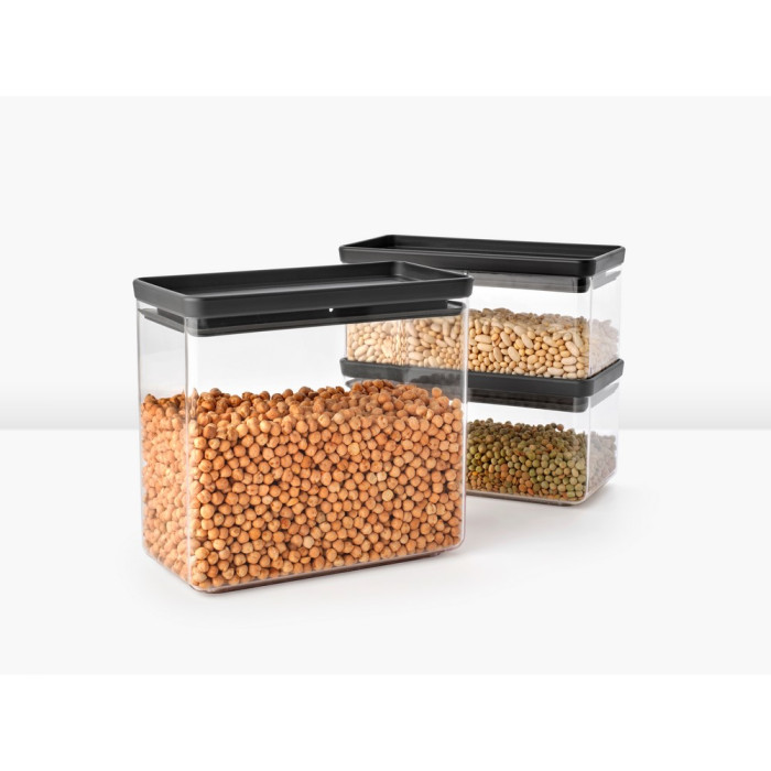 Кутии за съхранение на продукти комплект Brabantia Tasty+ Stackable 2x1.5L+1x3.5L Dark Grey - Кухня
