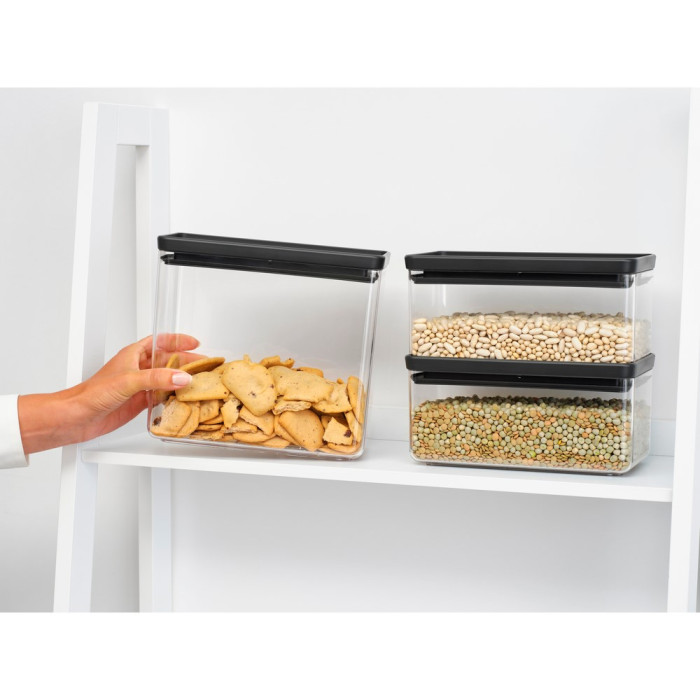 Кутии за съхранение на продукти комплект Brabantia Tasty+ Stackable 2x1.5L+1x3.5L Dark Grey - Кухня