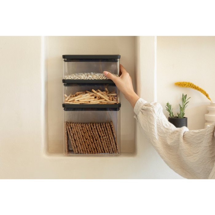 Кутии за съхранение на продукти комплект Brabantia Tasty+ Stackable 2x1.5L+1x3.5L Dark Grey - Кухня