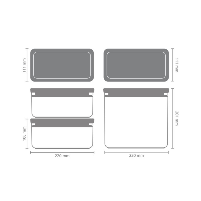Кутии за съхранение на продукти комплект Brabantia Tasty+ Stackable 2x1.5L+1x3.5L Dark Grey - Кухня