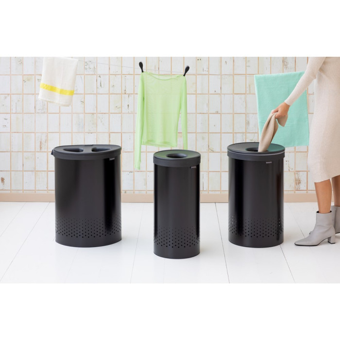 Кош за пране Brabantia 35L, Matt Black, пластмасов капак - Баня и почистване