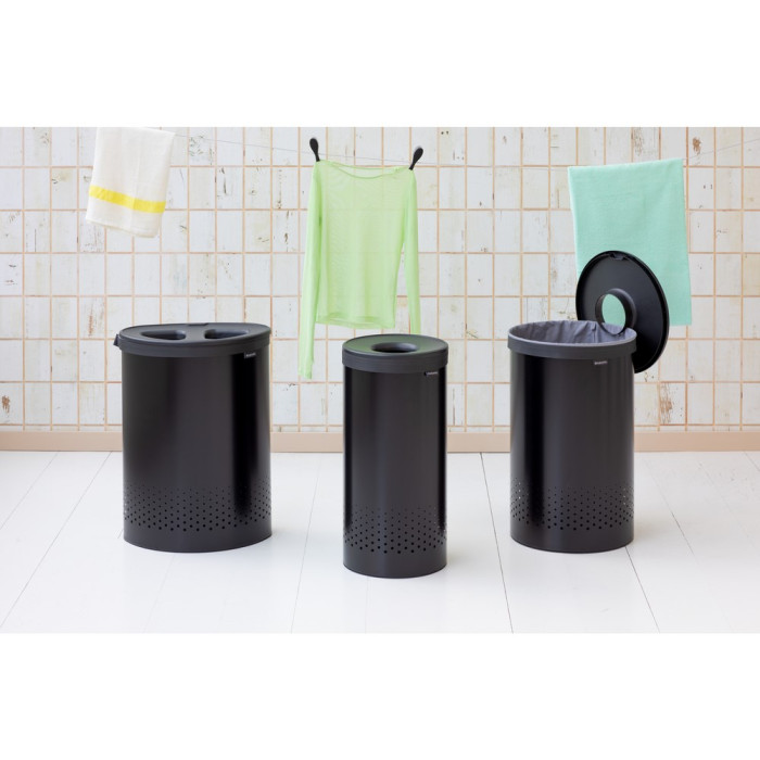 Кош за пране Brabantia Selector 55L, Matt Black, пластмасов капак - Баня и почистване