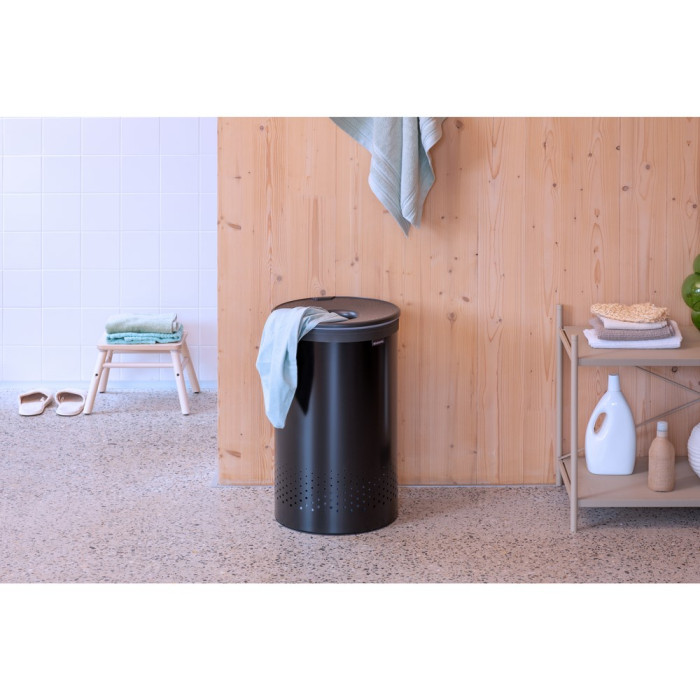 Кош за пране Brabantia 60L, Matt Black, пластмасов капак - Баня и почистване