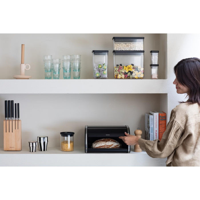 Кутия за хляб Brabantia Roll Top, Matt Black, средна - Кухня