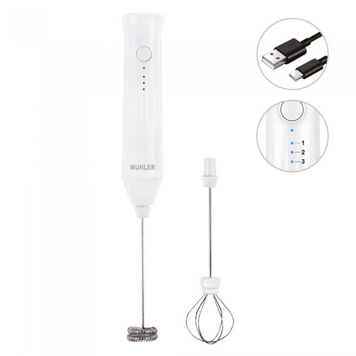 Мини миксер за фрапе 2в1 Muhler FMX - 1010C, безжичен,две приставки, USB type-C