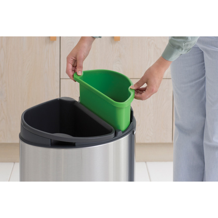 Кош за смет Brabantia Touch Bin New Recycle 23+10L, Matt Steel Fingerprint Proof - Баня и почистване