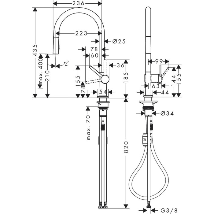Смесител за кухня hansgrohe Talis M54-H210, pull-out spray, 2jet, chrome Смесител за кухня hansgrohe Talis M54-H210, pull-out spray, 2jet, chrome - Смесители