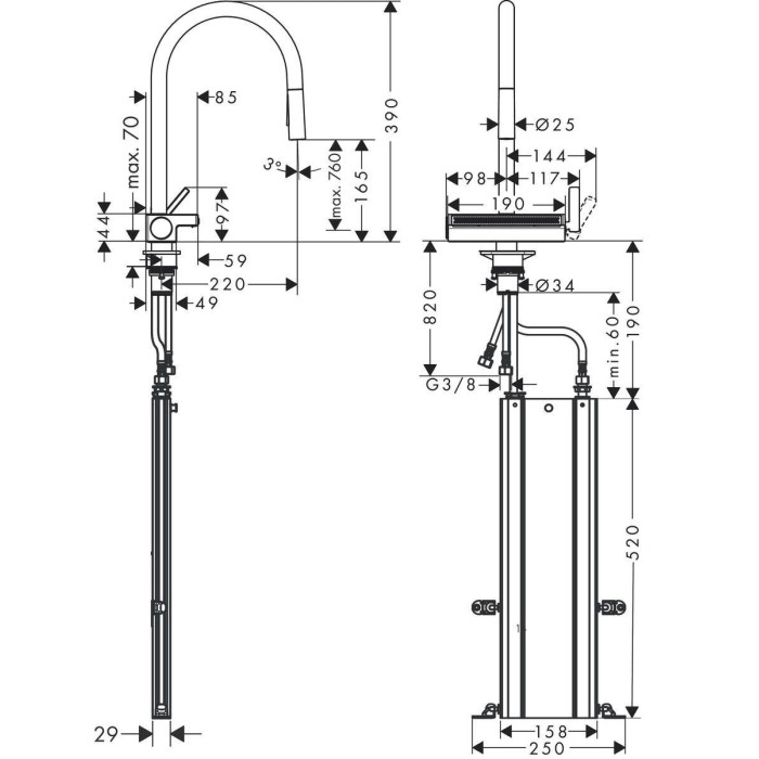 Смесител за кухня Hansgrohe Aquno Select M81-H170, Stainless Steel Finish, pull-out spray, 3jet, sBox Смесител за кухня Hansgrohe Aquno Select M81-H170, Stainless Steel Finish, pull-out spray, 3jet, sBox - Смесители
