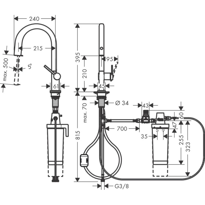 Смесител за кухня Hansgrohe Aqittura M91-H210, matt black, pull-out Смесител за кухня Hansgrohe Aqittura M91-H210, matt black, pull-out - Смесители
