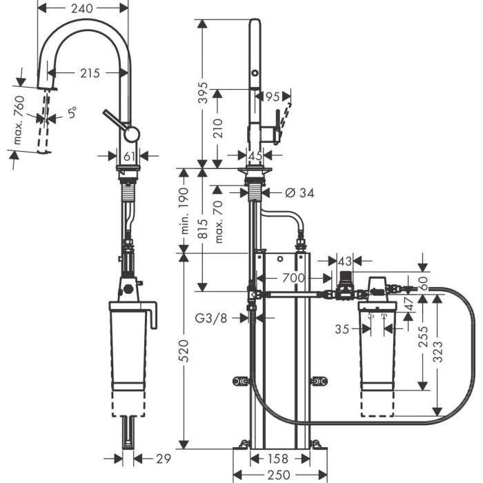 Смесител за кухня Hansgrohe Aqittura M91-H210, matt black, pull-out, sBox Смесител за кухня Hansgrohe Aqittura M91-H210, matt black, pull-out, sBox - Смесители