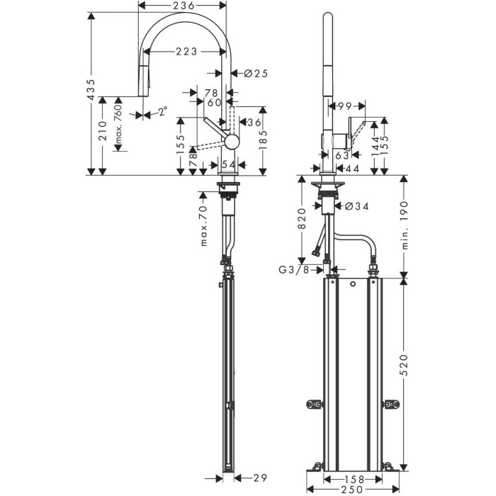 Смесител за кухня hansgrohe MS54-H210, 2jet, pull-out spray, sBox Смесител за кухня hansgrohe MS54-H210, 2jet, pull-out spray, sBox - Смесители