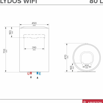 Бойлер Ariston Lydos WIFI 80 V 1,8K EN EU, вертикален, 80л, 1.8kW, управление през интернет - Бойлери