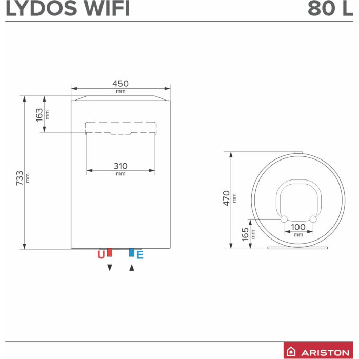 Бойлер Ariston Lydos WIFI 80 V 1,8K EN EU, вертикален, 100л, 1.8kW, управление през интернет Бойлер Ariston Lydos WIFI 80 V 1,8K EN EU, вертикален, 80л, 1.8kW, управление през интернет - Бойлери