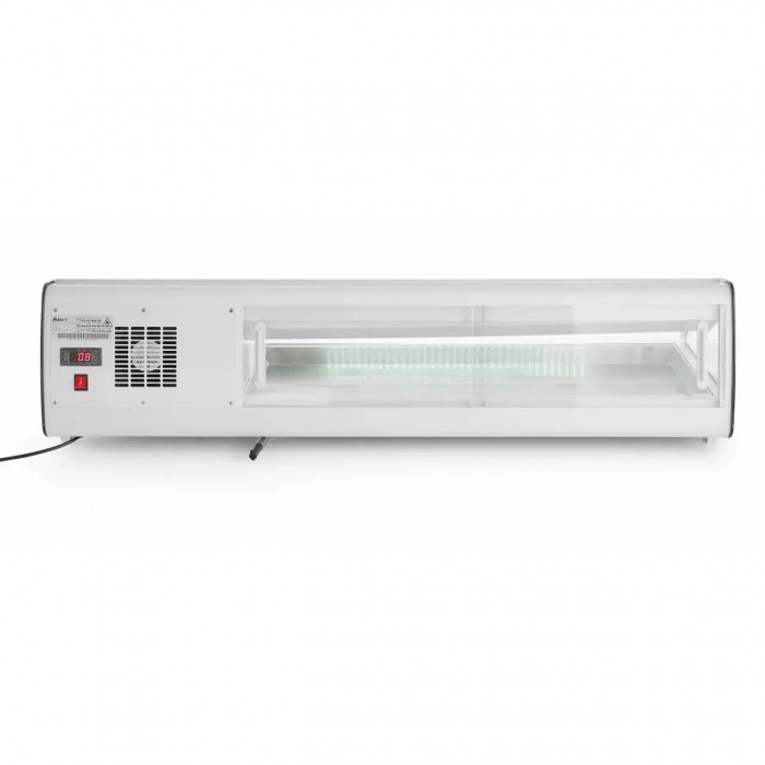 Витрина за суши, 63 л, за 5 тави GN1/3, температурен диапазон 0-12 gr C, 160 W, плъзгащи се прозорци, корпус от неръждаема стомана, ARKTIC by Hendi, 1307x450x(H)330 mm Витрина за суши, 63 л, за 5 тави GN1/3, температурен диапазон 0-12 gr C, 160 W, плъзгащи се прозорци, корпус от неръждаема стомана, ARKTIC by Hendi, 1307x450x(H)330 mm